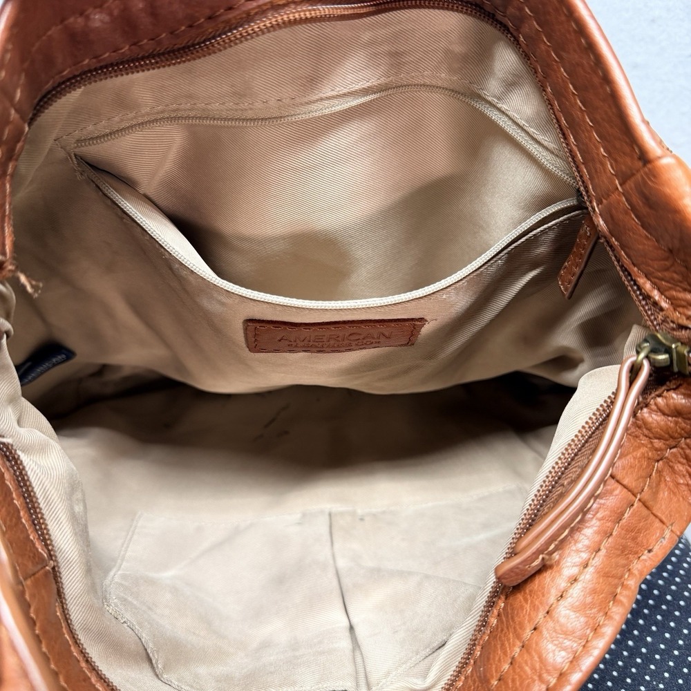 American Leather Co Austin Cognac Brown Pebbled Leather Hobo Shoulder Bag Zipper - Picture 9 of 11